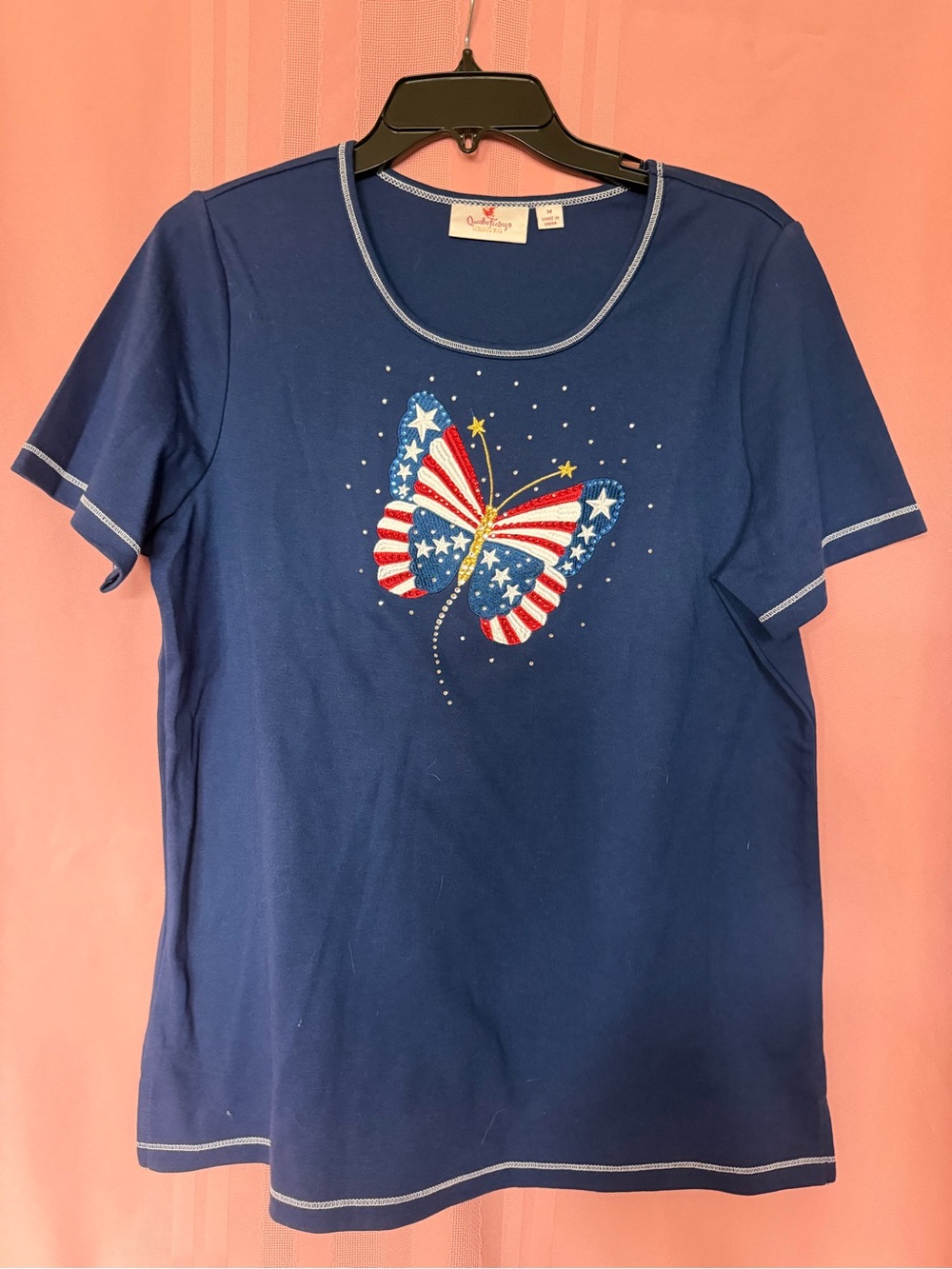 Quacker Factory Navy Patriotic Butterfly Tee